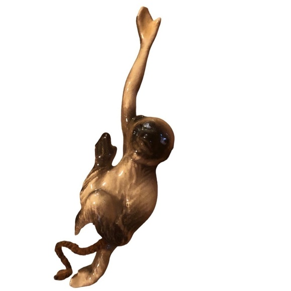 VTG Ceramic Monkey Moldable Tail Approx 3.75” Brown Hand Painted Collectible - Picture 1 of 5